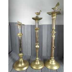 Vintage set of 3 of Heavy Brass Candle Sticks by SARREID Ltd  Korea (Ducks 2/3)